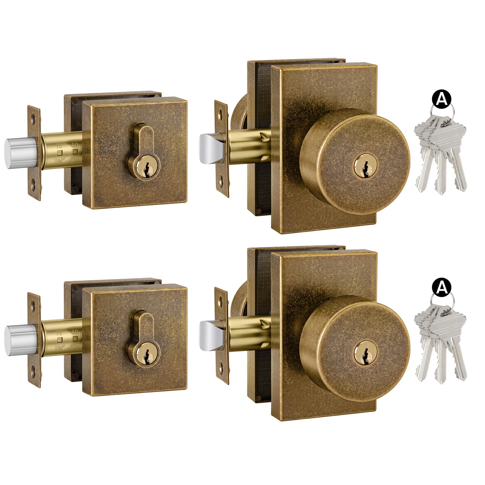 Brushed Gold Door Lock Set - Keyed Alike & Deadbolt -28 Brushed Gold Door Lock Set - Keyed Alike & Deadbolt -28