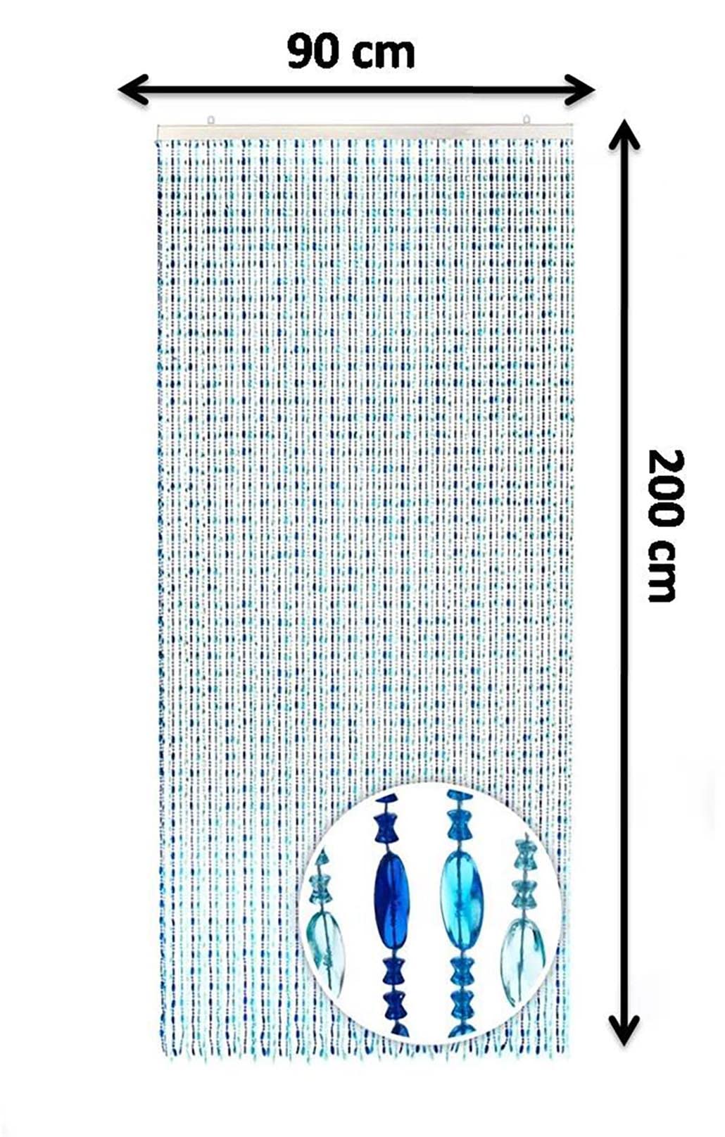 Kobolo Perlenvorhang Ocean 90x200cm blau, Türvorhang mit 72 Strängen je 0,9cm, dekorativer Fadenvorhang als Insektenschutz & Raumteiler, lichtdurchlässiger Vorhang für Balkon- & Terrassentür