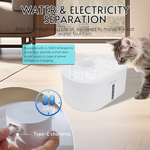 Miniatura 2 de Lychee Fuente de agua inalámbrica para gatos, fuente silenciosa para mascotas con sensor de movimiento, dispensador de agua a batería de 2.5L84