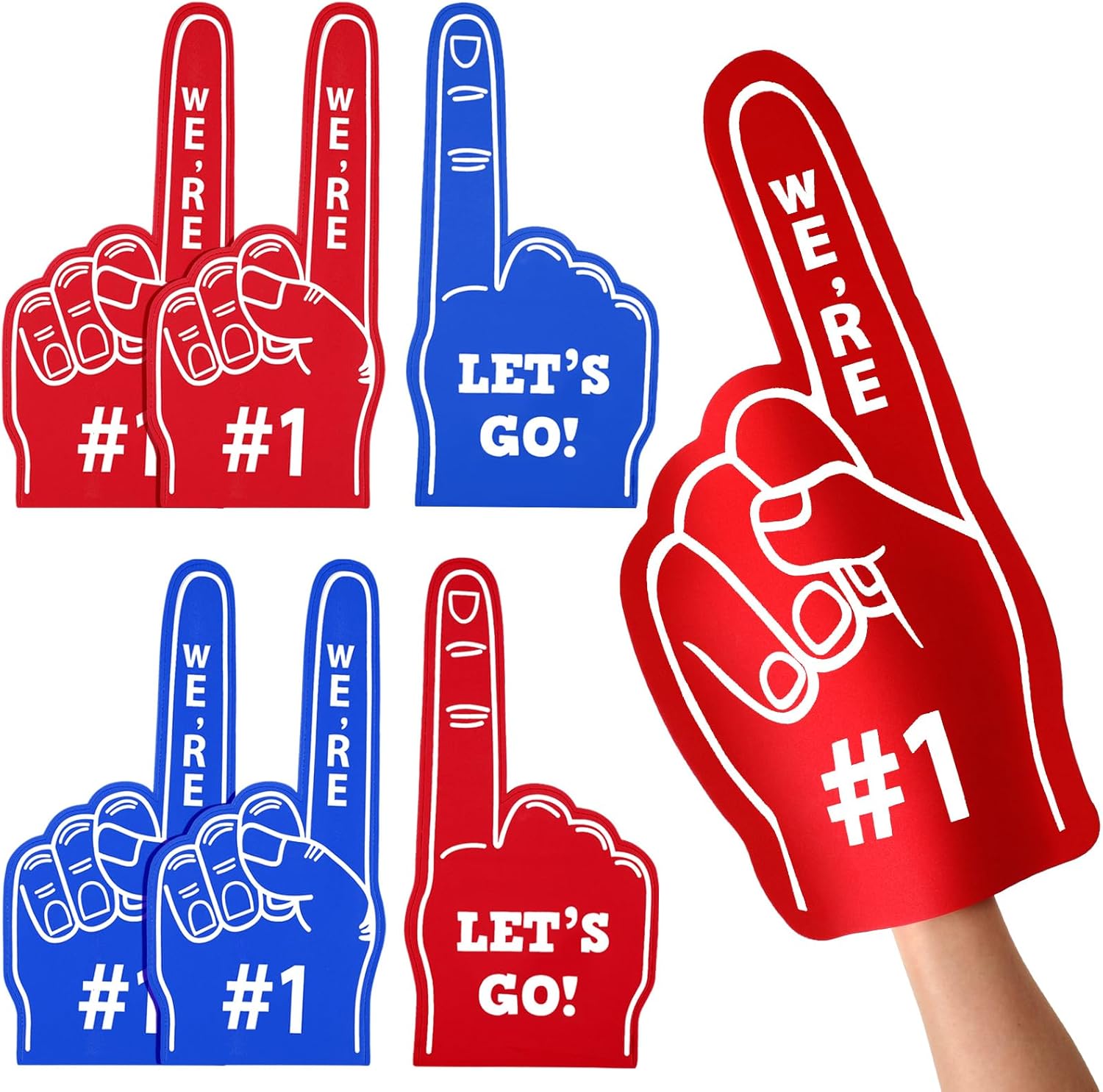 Wettarn Giant Foam Finger Bulk 18 Inch We're Number 1 Foam Hand Team Cheer Fan Finger for Sports Events Basketball Baseball Football Games School Club
