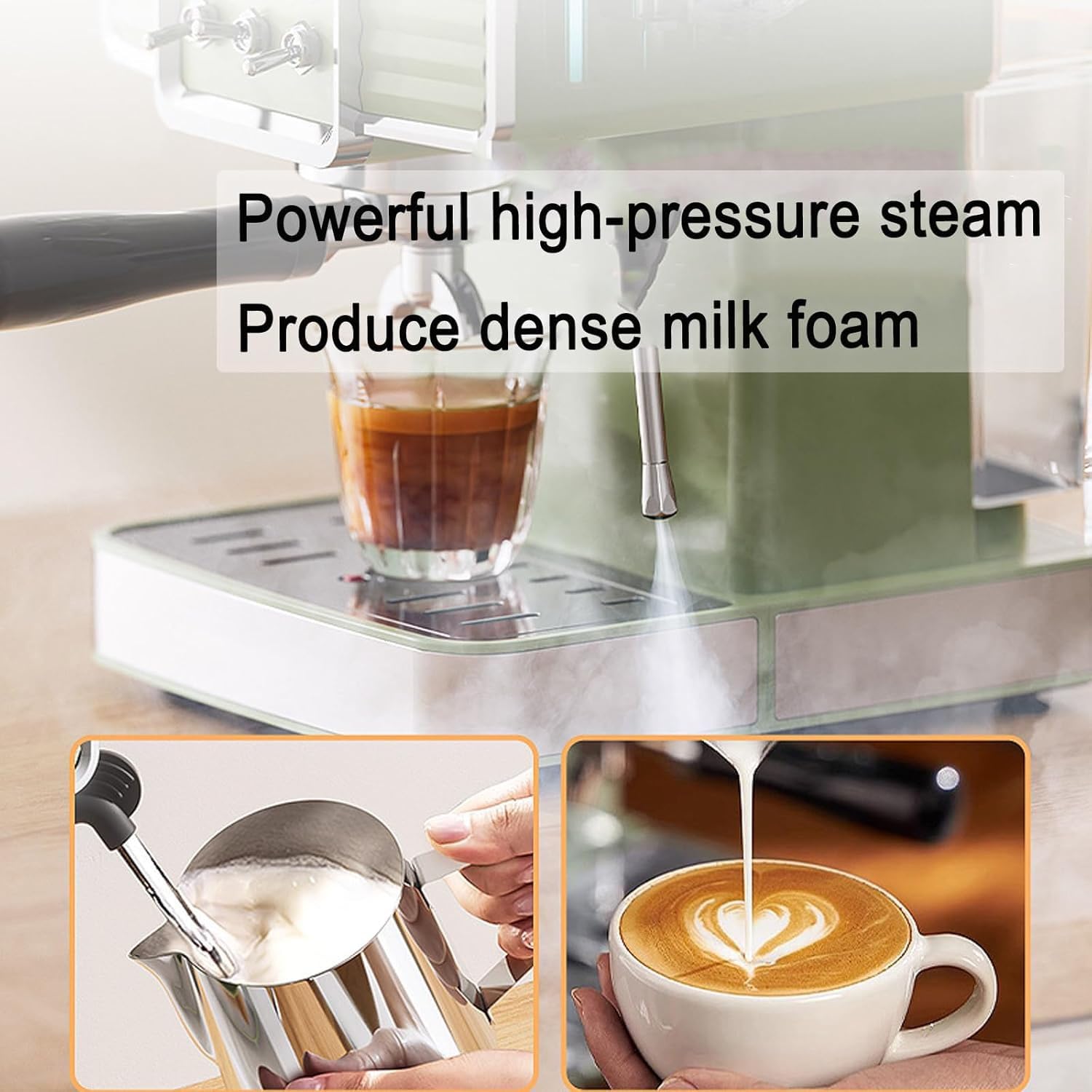 Cafetera espresso de 15 barras con espumador de leche, varita de vapor, tanque de agua desmontable de 1.6 L, medidor de presión visual para barista casero latte y capuchino