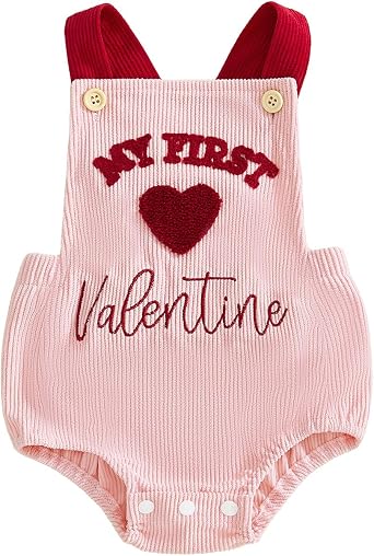 Hnyenmcko Newborn Baby Girl Valentines Day Outfit Suspender Sleeveless Romper Letter Embroidery Bodysuit Infant Clothes