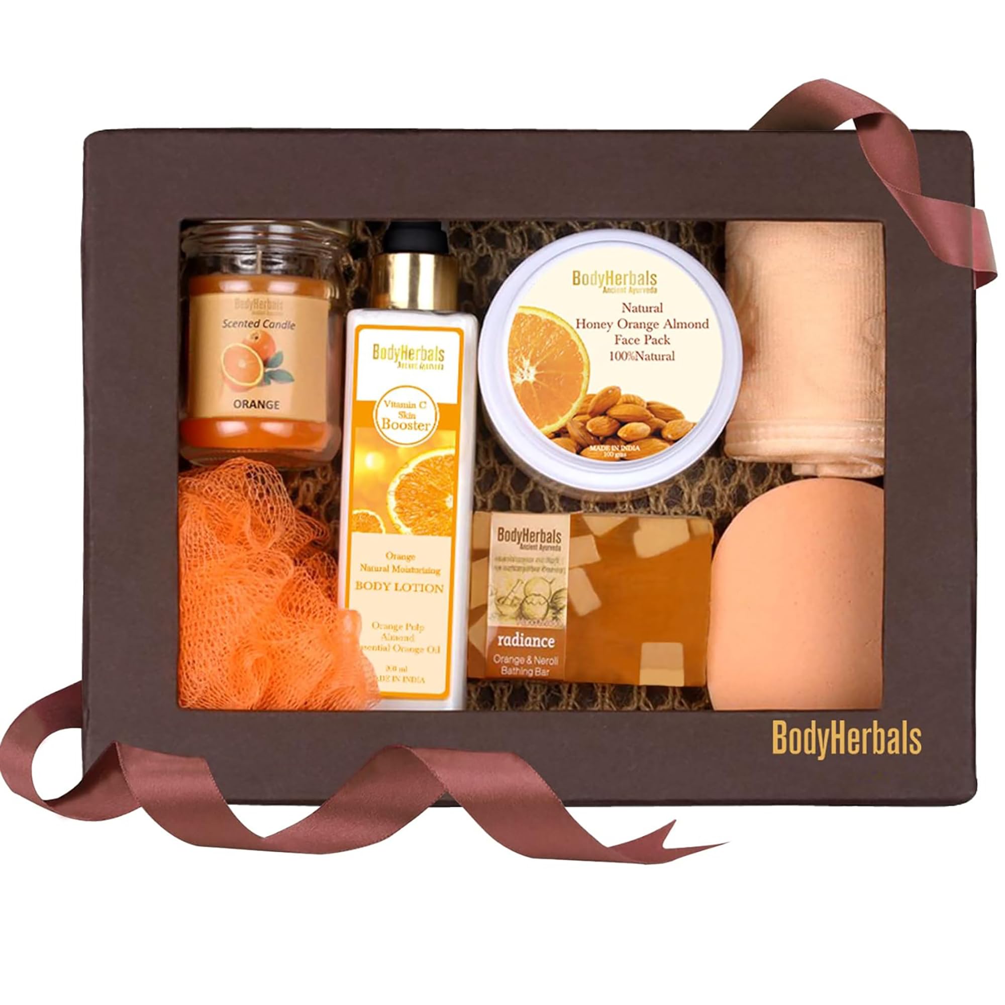 BodyHerbals Natural Orange Essential Skincare Gift Set for Women and Men| Face and Body Care Kit | Gift Box Hamper For Couple| 7 Pcs| Luxury Gift for Birthdays, Anniversaries, Wedding and Special Celebrations| 100 % Vegan-image-4