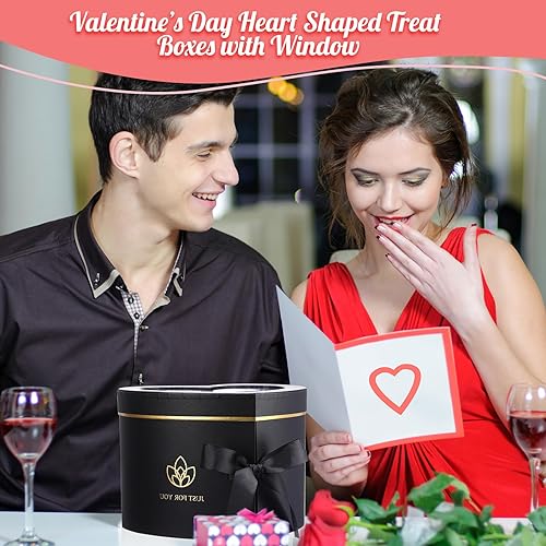 Miniatura 5 de Nuanchu 2 cajas de flores en forma de corazón para el día de la madre con ventana transparente, cajas florales de papel con tapas, cintas de doble