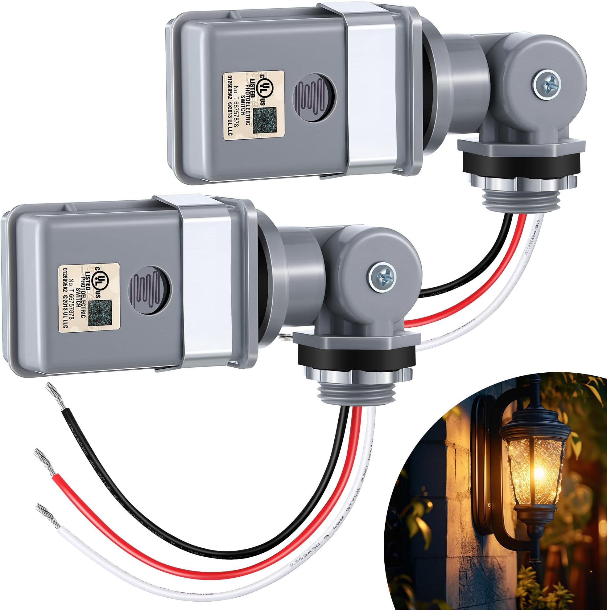 2 Pack Photocell Sensor for Outdoor Lights, 120VAC 50/60 Hz Photocell IP54 Waterproof, Swivel Mount Photocells, Dusk to Dawn Sensor Photoelectric Switch for Back Yard Lightening