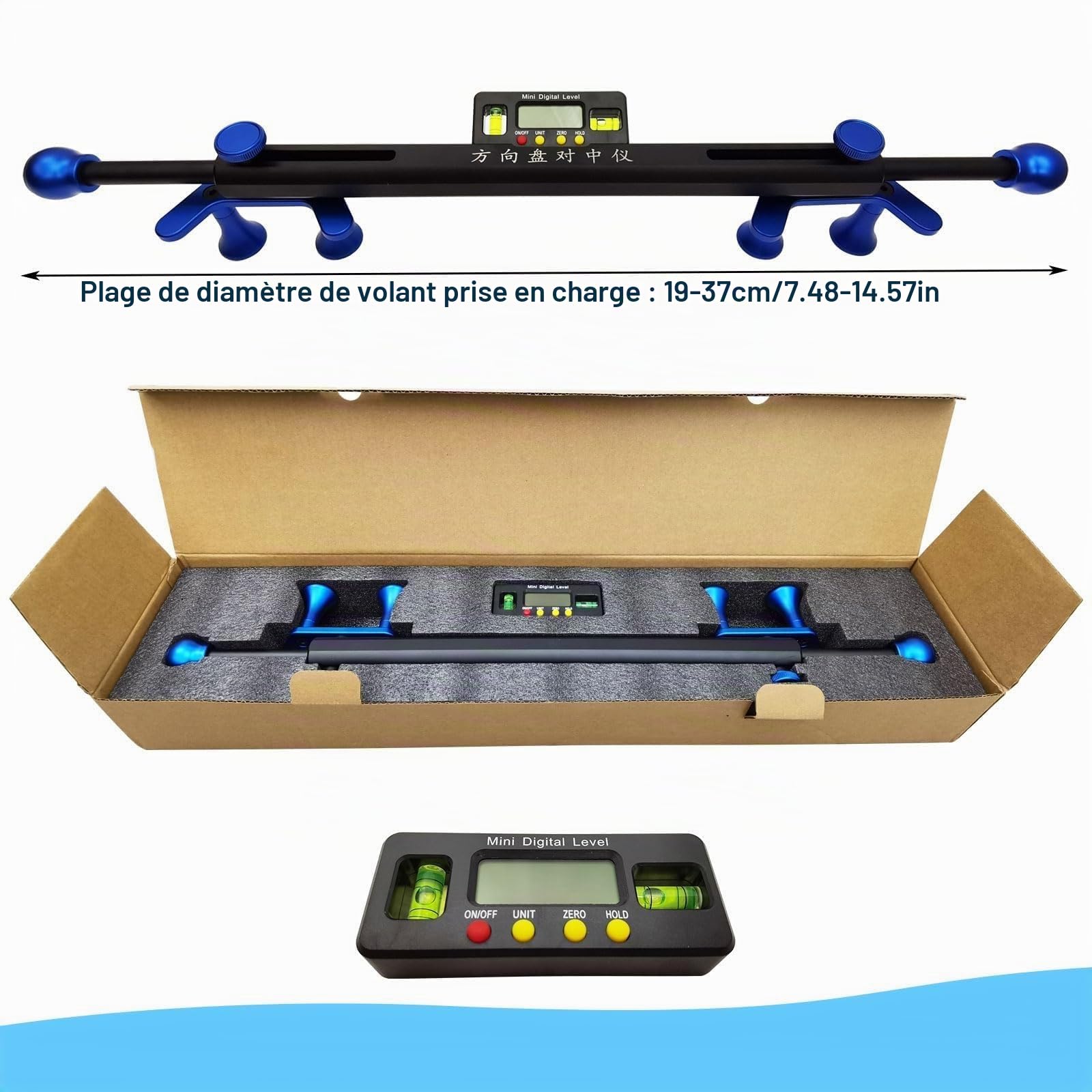 Outil d'alignement de Niveau de Volant de Voiture, aligneur numérique de Niveau de Volant avec Aide au positionnement électronique, Plage de Mesure ± 90 °, réglable de 19 à 37 cm