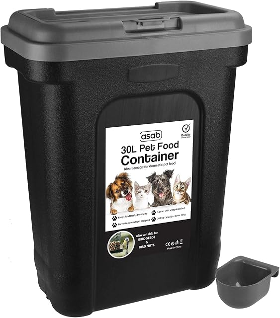 ASAB Dry Pet Food Storage Container - Top Flip Bin Lid with Scoop - Grey - Large