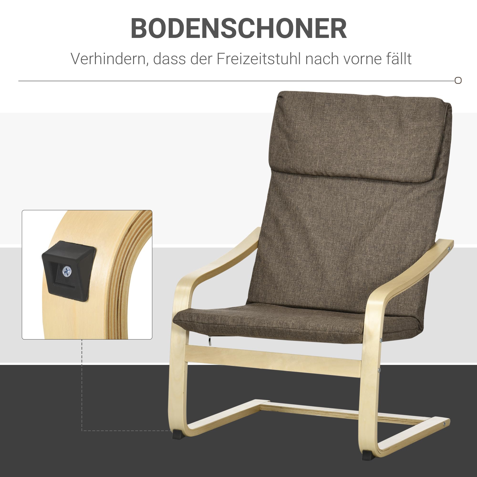 HOMCOM Relaxstuhl, mit Kopfkissen, Schwingsessel, 65 x 79 x 98cm, Braun