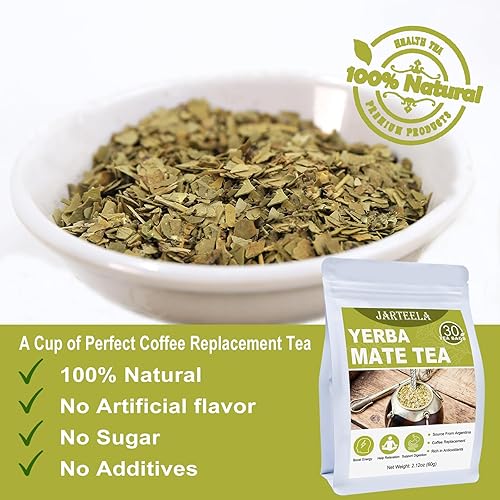 Miniatura 6 de Jarteela - Bolsa de té Yerba Mate, 0.07 oz x 30 unidades - Té mate sin ahumado de Argentina - Bolsas de té de yerba mate para relajación - Reemplazo