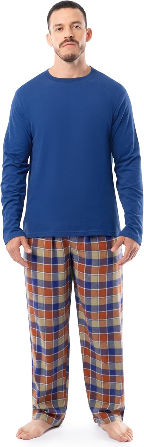 IZOD mens Long Sleeve Crewneck Top and Flannel Pants Sleep Pajama Set