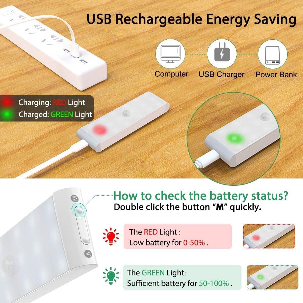 LED Closet Light,18-LED Dimmer USB Rechargeable Motion Sensor Closet Light Under Cabinet Wireless Stick-Anywhere Night Bar Safe Light with 600mAh Battery for Stairs,Wardrobe,Kitchen,Hallway (4 Packs) : Tools & Home Improvement
