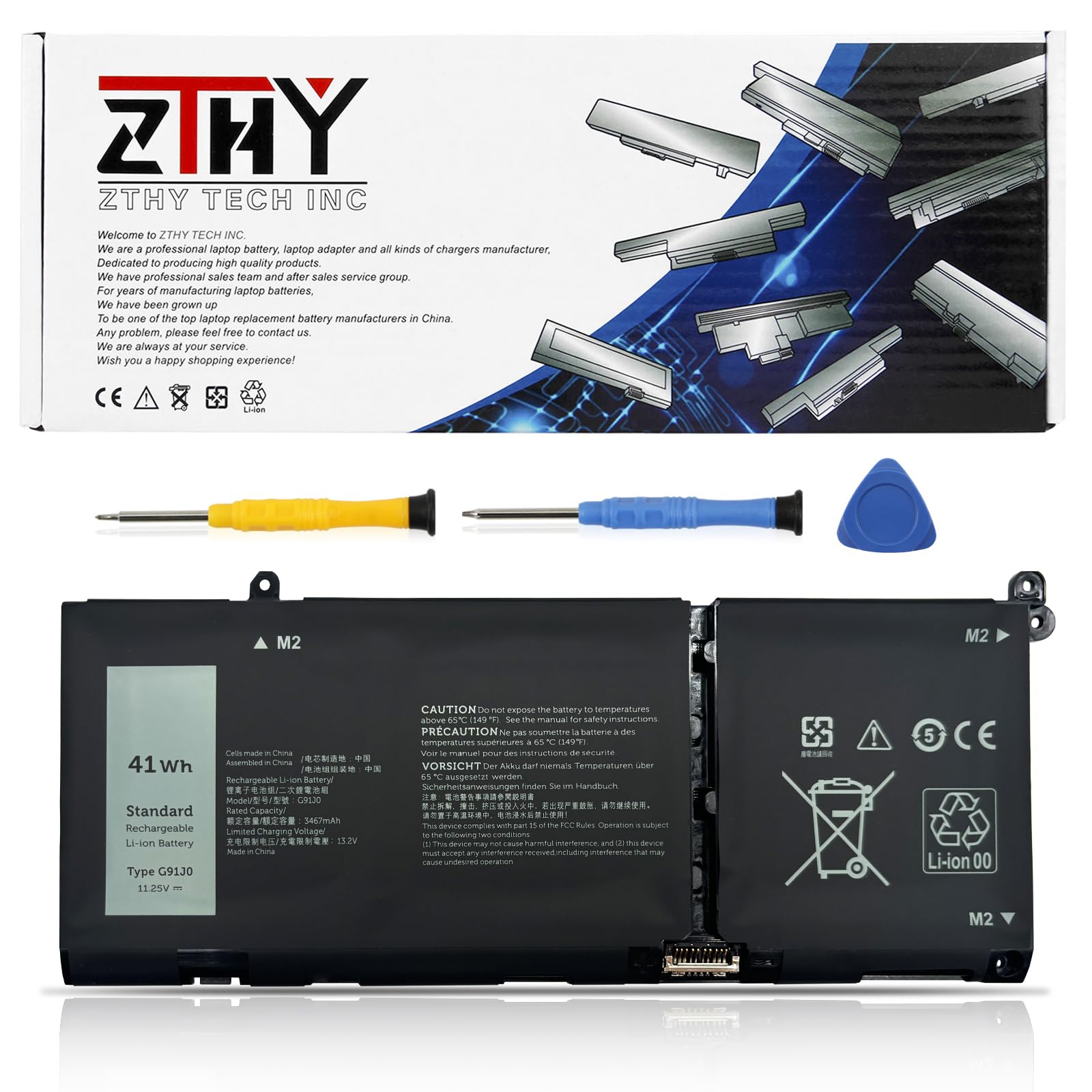Batterie G91J0 Pour PC Portable Dell - 11.25V 41Wh - Compatible Latitude, Vostro, Inspiron (modèles Listés)