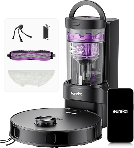 Eureka E20 Evo Plus Robot Aspirador y Trapeador Combo, 10,000 Pa Aspirador Robot Aspirador Sin Bolsa Estación de Autovaciado, Capacidad de 45 días