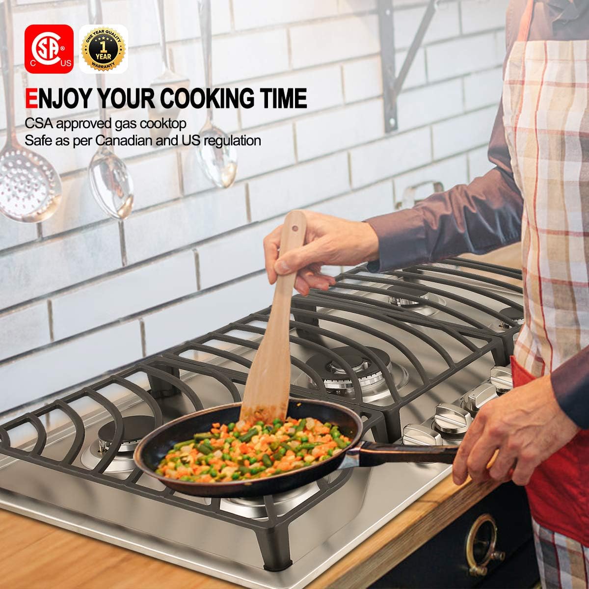 80% Off Discount 36 Inch Gas Cooktop, GASLAND Chef GH1365SF Built-in Gas Stovetop, Cord Plug, 5 Italy Sabaf Burner, 41,300 BTU NG/LPG Convertible, Auto Electric Ignition, Thermocouple Protection