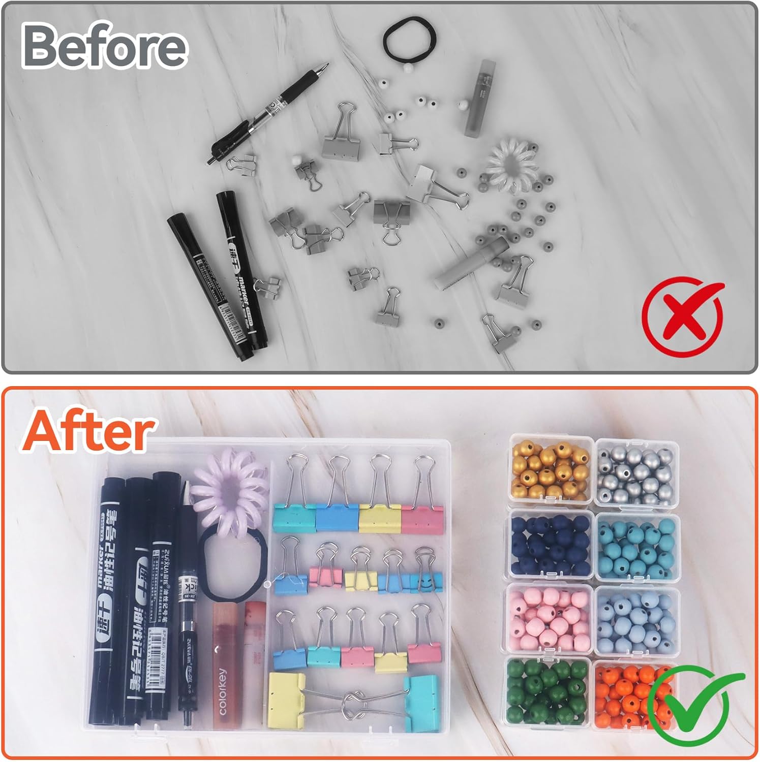 Klmnop 4 Sets Bead Organizer Box, 64Pcs Small Plastic Bead Organizer Boxes with Hinged Lid and 80 Labels, Mini Clear Storage Containers Boxes for Bracelet Making, DIY Beads, Jewelry, Diamonds(Clear)