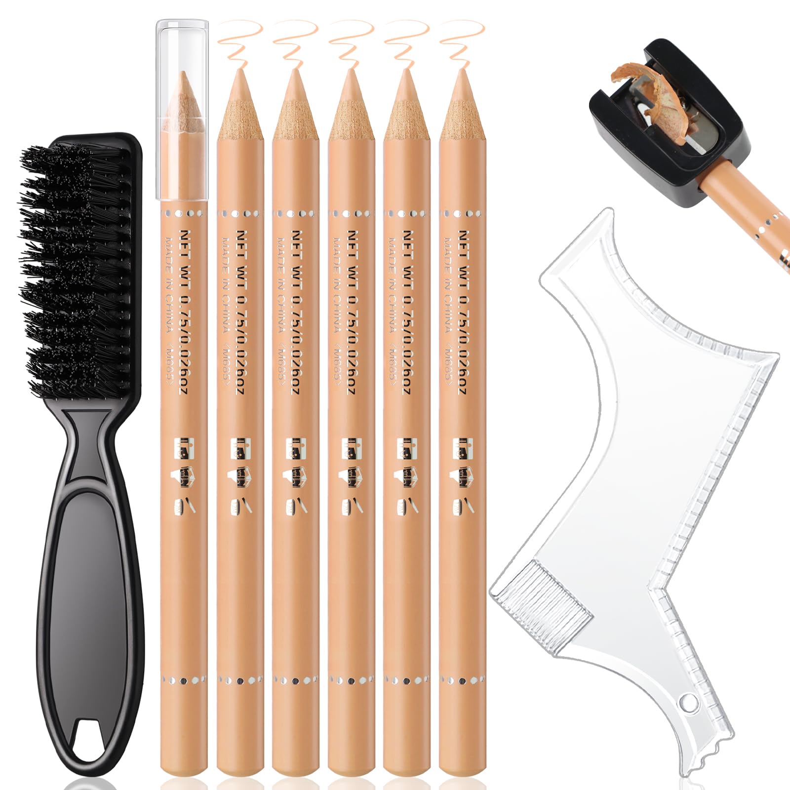 Noerrors Barber Pencil for Lineup Beige Skin Tone Magic Hairline Pencils Barber Chalk Set Beard Guide Pen with Sharpener Ruler Brush for Goatee Hair Design Shaping Trace Grooming Makeup Tool for Men