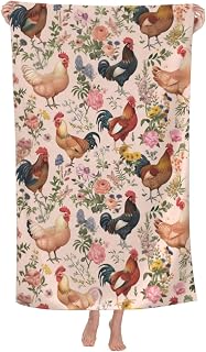 Pink Floral Chicken Beach Towel Microfiber Soft Absorbent Quick Dry Large Beach Towel for Travel Pool Yoga Gym Sports Camping and Gifts Men Women Beach Accessories 31x51 Inch