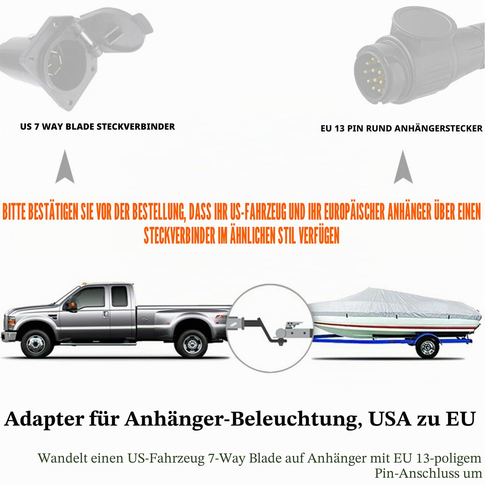 Trailer Light Converter Europäischer Runder 13-poliger Stecker auf US-7-Wege-Blade-Adapterstecker Europäischer 13-poliger auf Amerikanischer 7-poliger Stecker Rundstecker Trailer Light Electric Conver