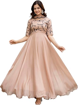 TRENDMALLS Womens Organza Embroidery Anarkali Kurta Pant Salwar Suit Set Kurta Set for Women