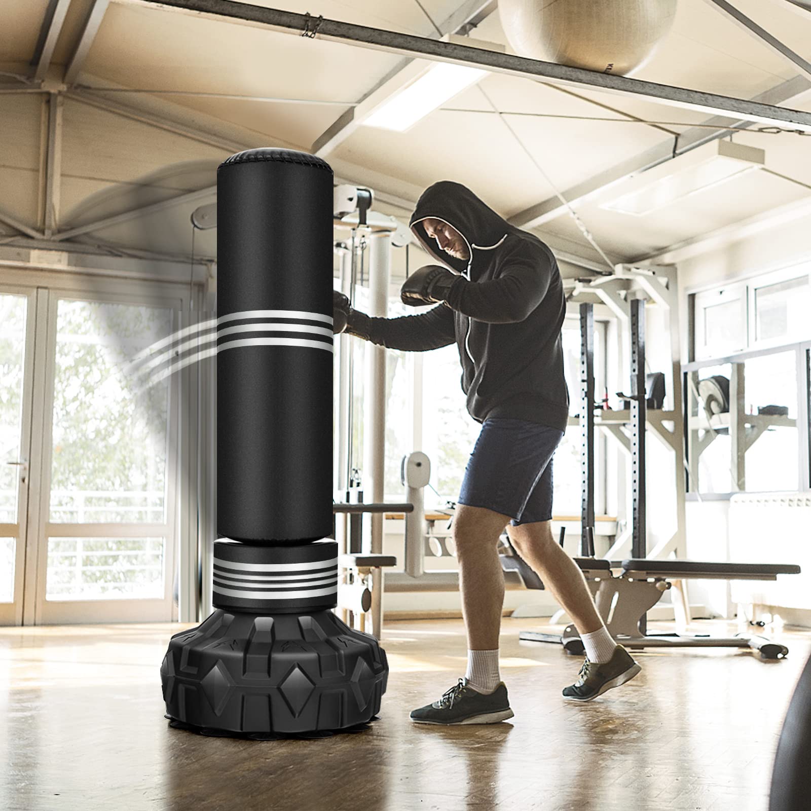 COSTWAY Sac de Frappe sur Pied 170 cm, Sac de Boxe Lourd Autoportant avec Ventouses Rebond Rapide, Support pour Adultes Adolescents Enfants, Équipement pour Boxe Kick-Boxing Arts Martiaux