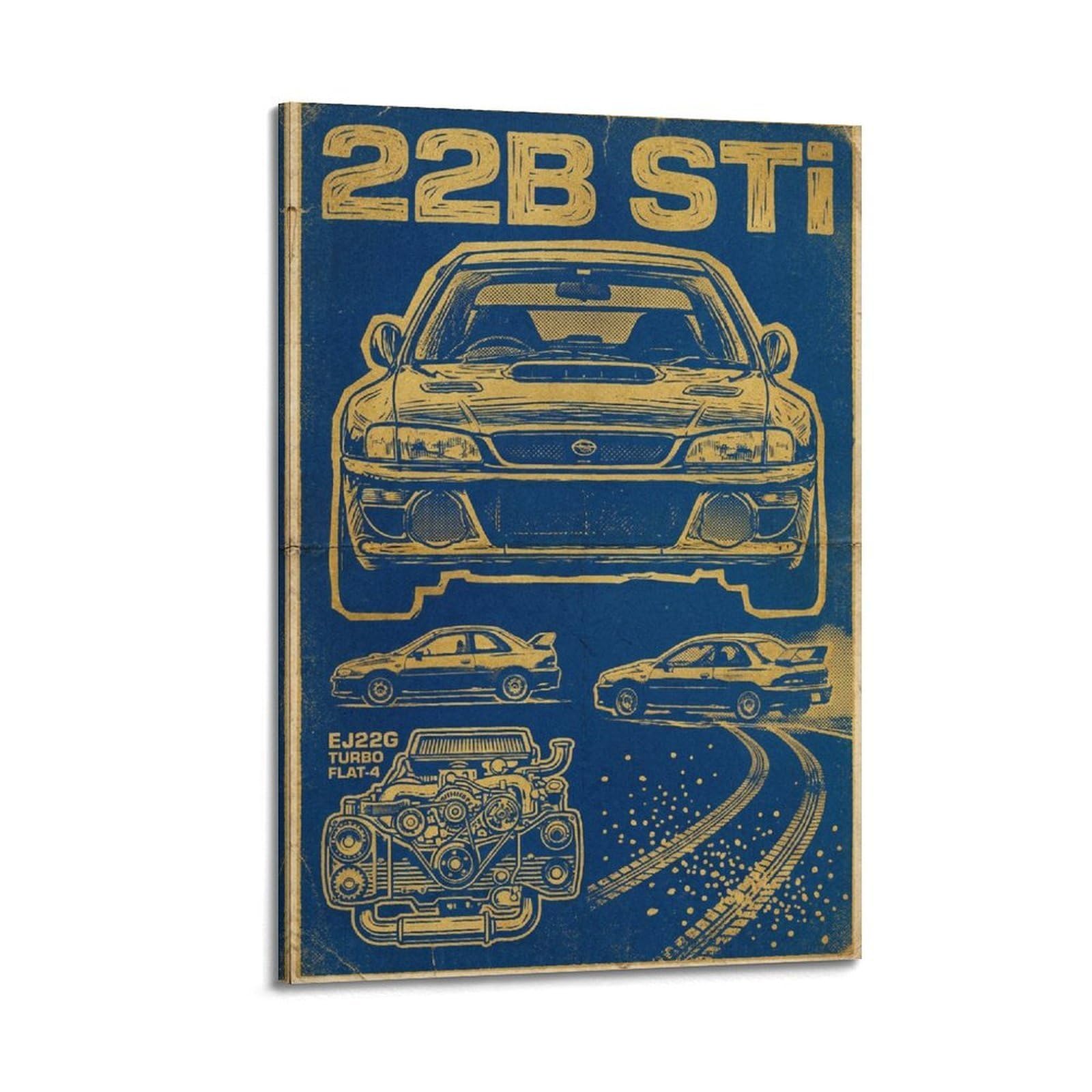 Xkuga Boys Frame-Style Vintage Rally Car Poster Impreza 22B Sti Racing Performance Modern Decorative Canvas Prints - Ideal Wall Art For Family, Man Cave, Game Room, & Girls Bedroom 20X30inch(50X75cm)