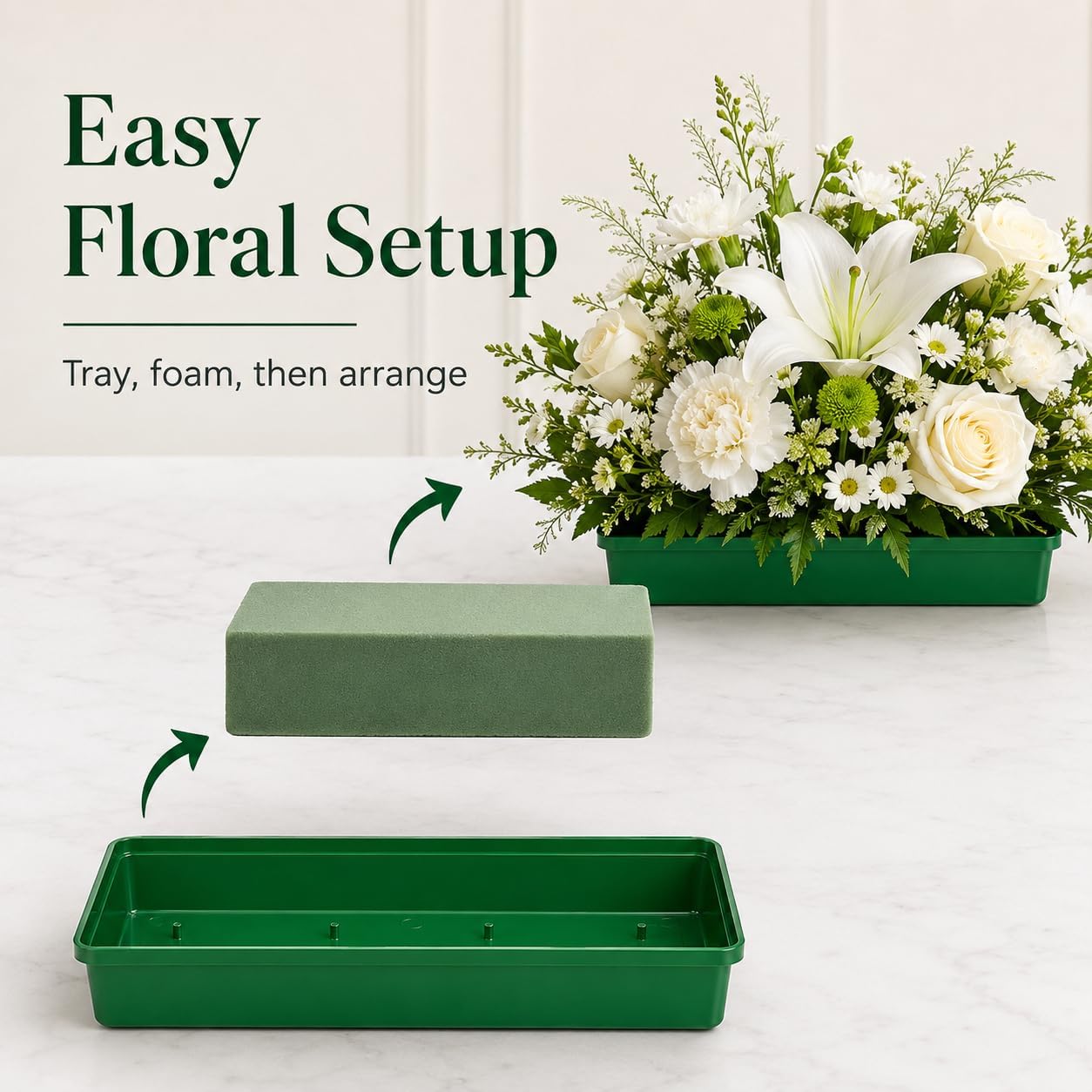 10 Pack Floral Foam Trays, 10.6 Inch Rectangular Green Flower Holders