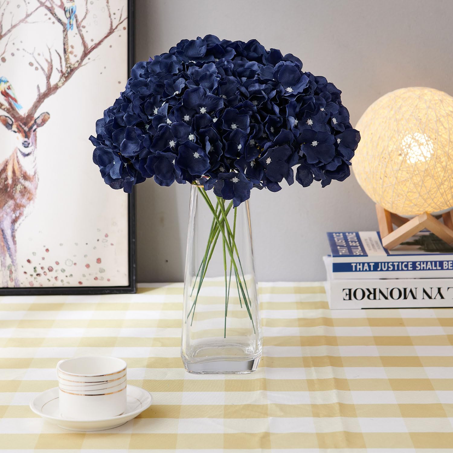 Aviviho Hydrangea Silk Flowers Navy Blue Heads Pack of 10 Full Hydrangea Flowers Artificial with Stems for Wedding Home Party Shop Baby Shower Decor - Image 4