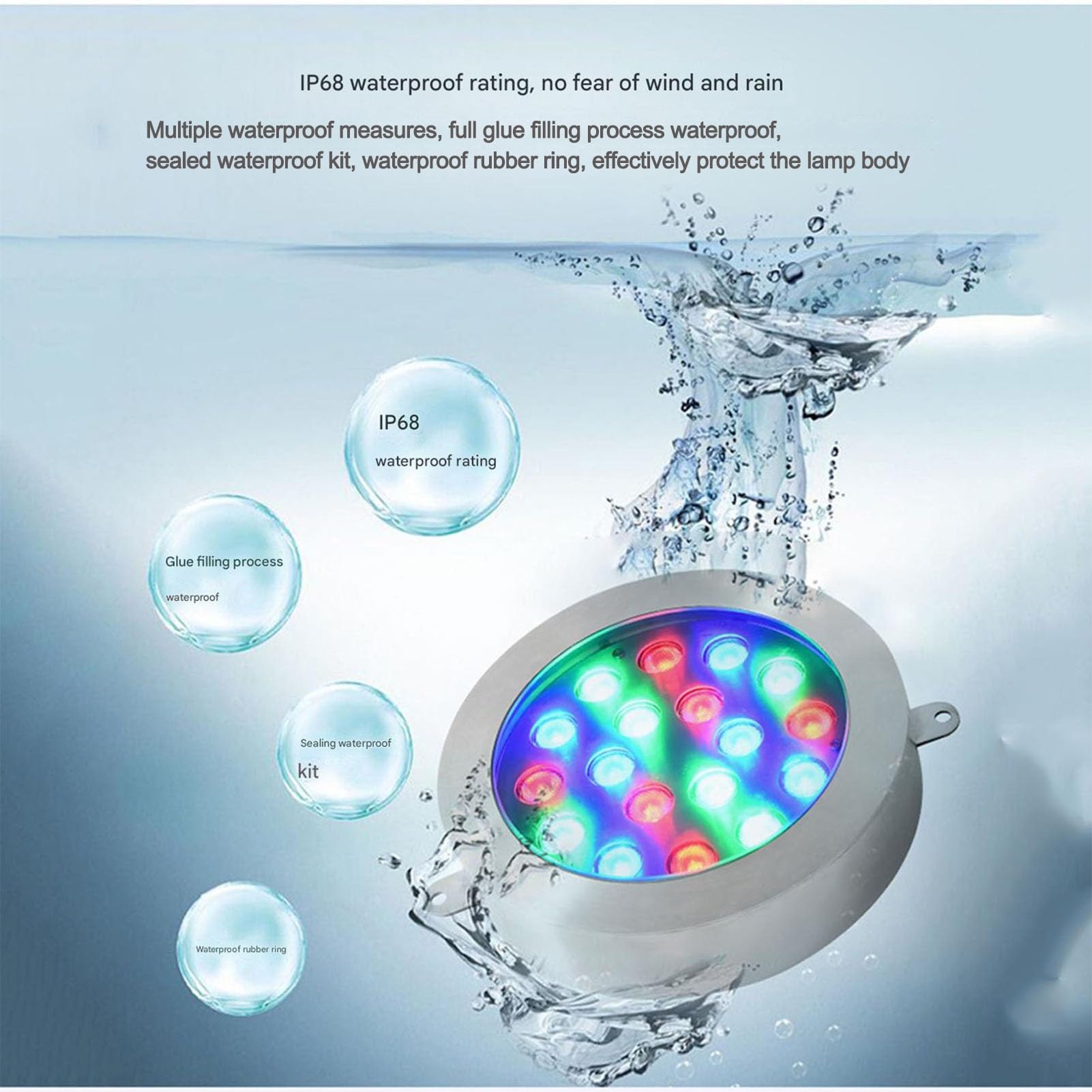 Luces Subacuáticas De Montaje En Superficie De 12V - Luz LED De Pared Para Piscina, Foco Empotrable Impermeable IP68, Para Iluminación Exterior, Fuentes, Piscinas(Rgb+remote,24W(AC24V))