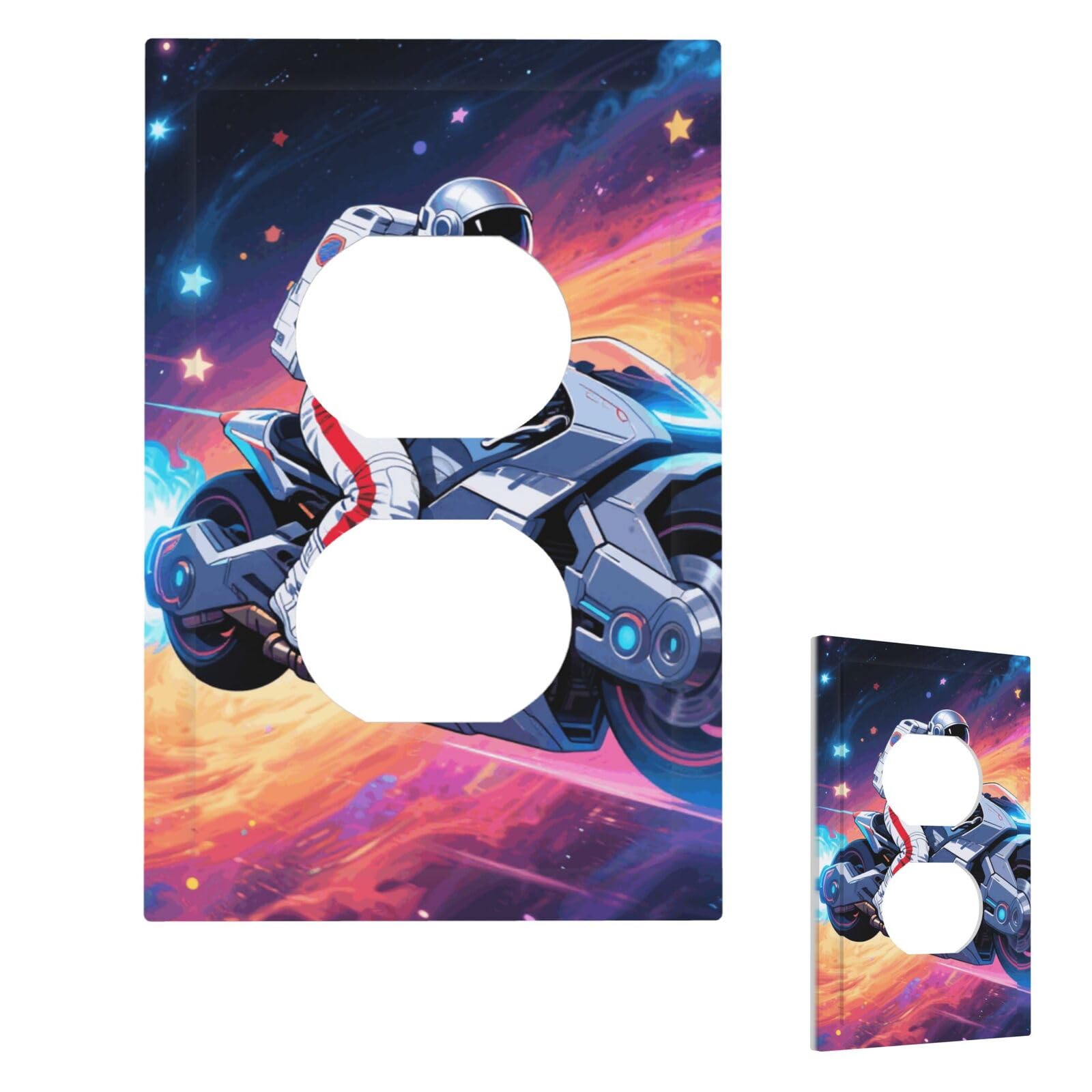Fekiloot Duplex Space Astronaut Wall Plate Cover Modern Decorative 1 Gang Light Switch Cover Unbreakable Receptacle Outlet Covers For Living Room Bedroom Home Decor
