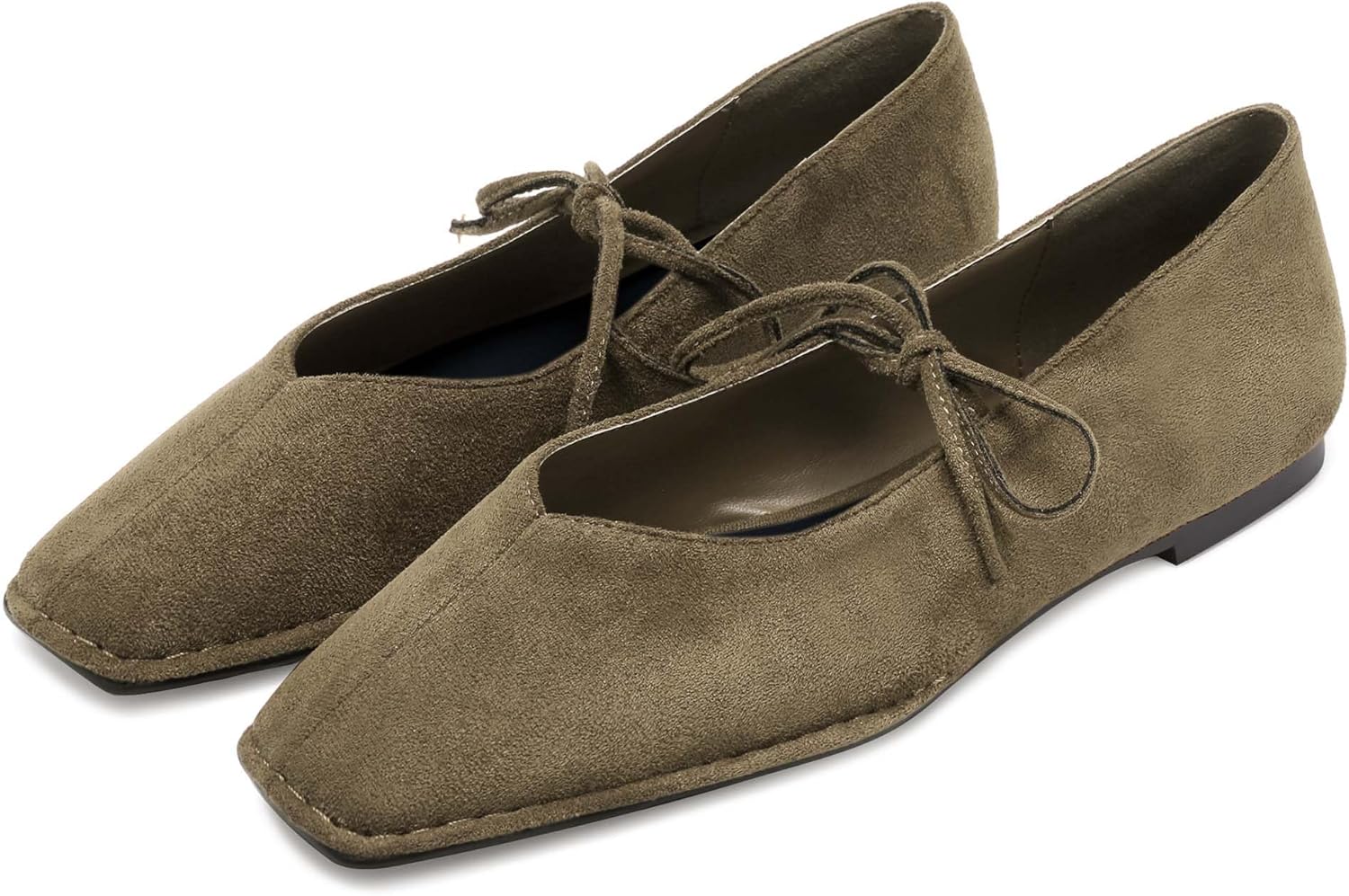 Lace Up Square Toe Ballet Flats for Women Cute Bow Slip On Mary Jane Flats Casual Ballerina Shoes - Image 5