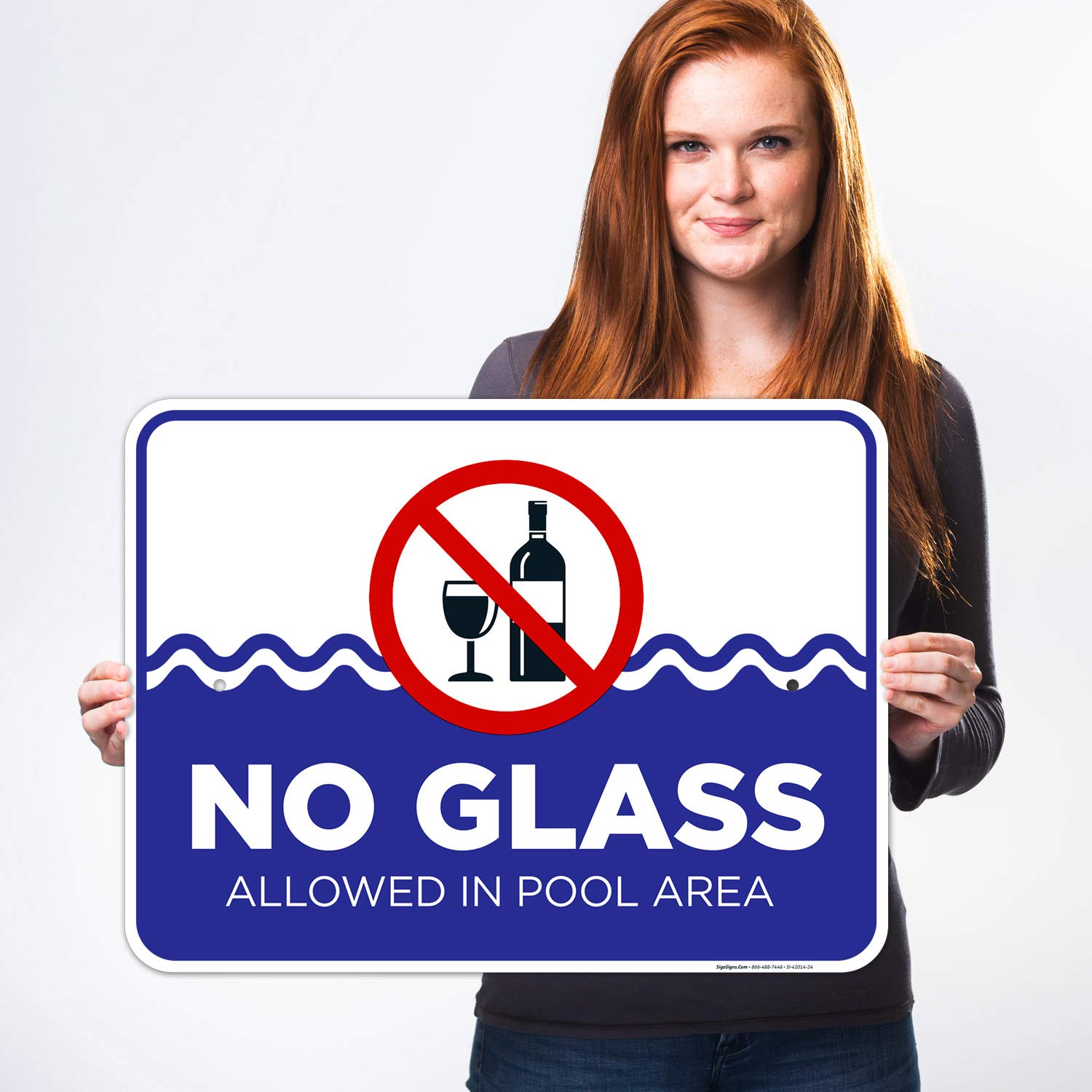 No Glass Allowed in Pool Area Sign, Pool Sign, 18x24 Inches, Rust Free .063 Aluminum, Fade Resistant, Easy Mounting, Indoor/Outdoor Use, Made in USA