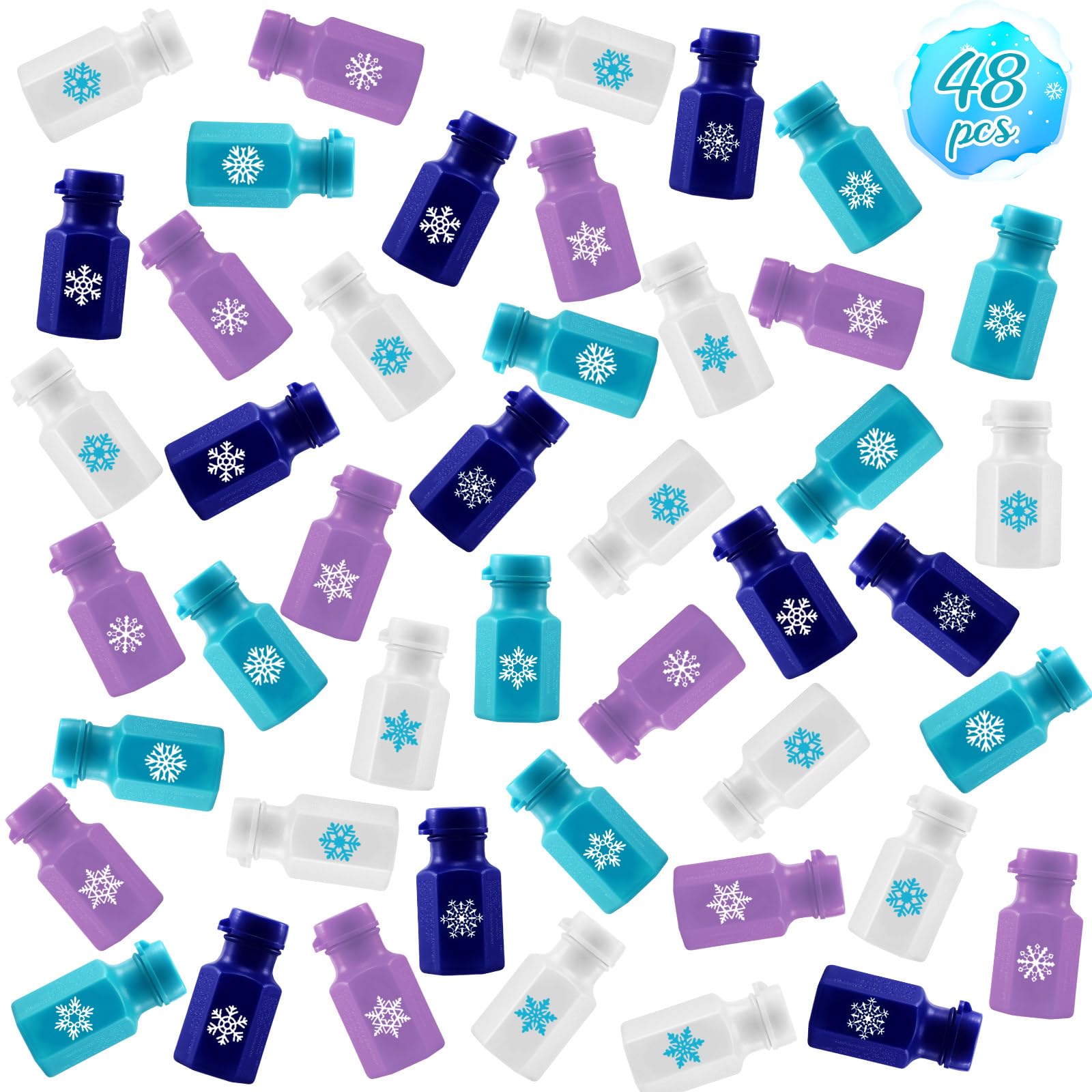 Zomiboo 48 Pcs Snowflake Bubble Wands Party Favors for Kids Winter Bubbles Toys Bulk Mini Bubble Bottles with Winter Snowflake Stickers for Classroom