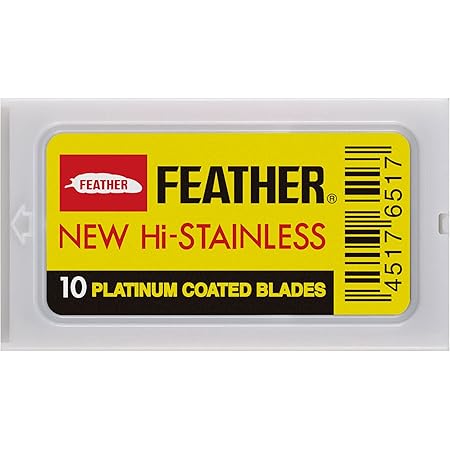 Feather Double Edge Safety Razor Blades - (50 Count) - Platinum Coated Hi-Stainless Steel Razor Blades - Fits Most Safety Razors - Super Sharp for Close Shaves - Made in Japan