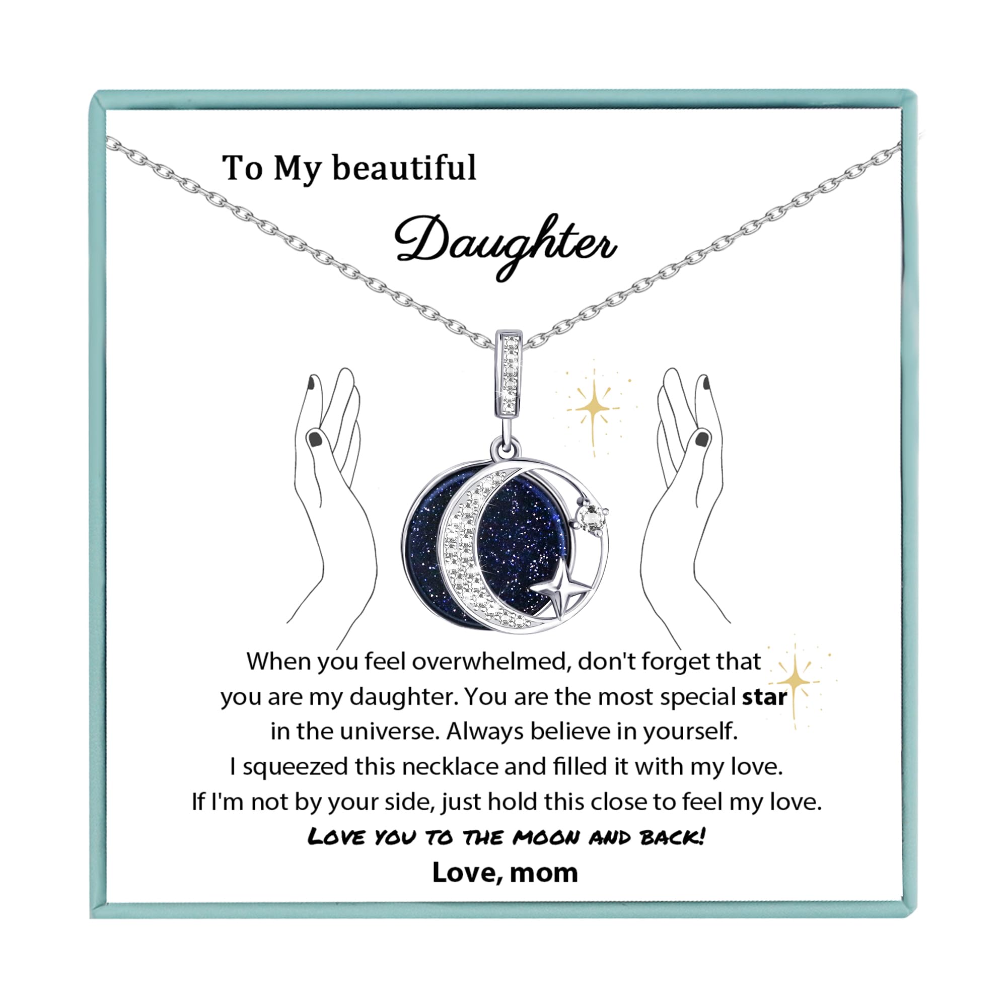 SereneyDaughter back to school gifts as bonus daughter necklace and badass daughter necklace from mom and dad, daughter necklace to my beautiful daughter/bonus daughter for girls