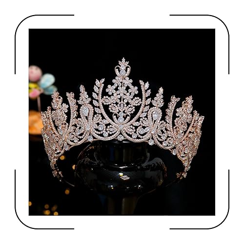 Aoligrace Coronas de boda de oro rosa para novia, circonita cúbica grande, 16 tiaras para mujer, regalo para fiesta de cumpleaños