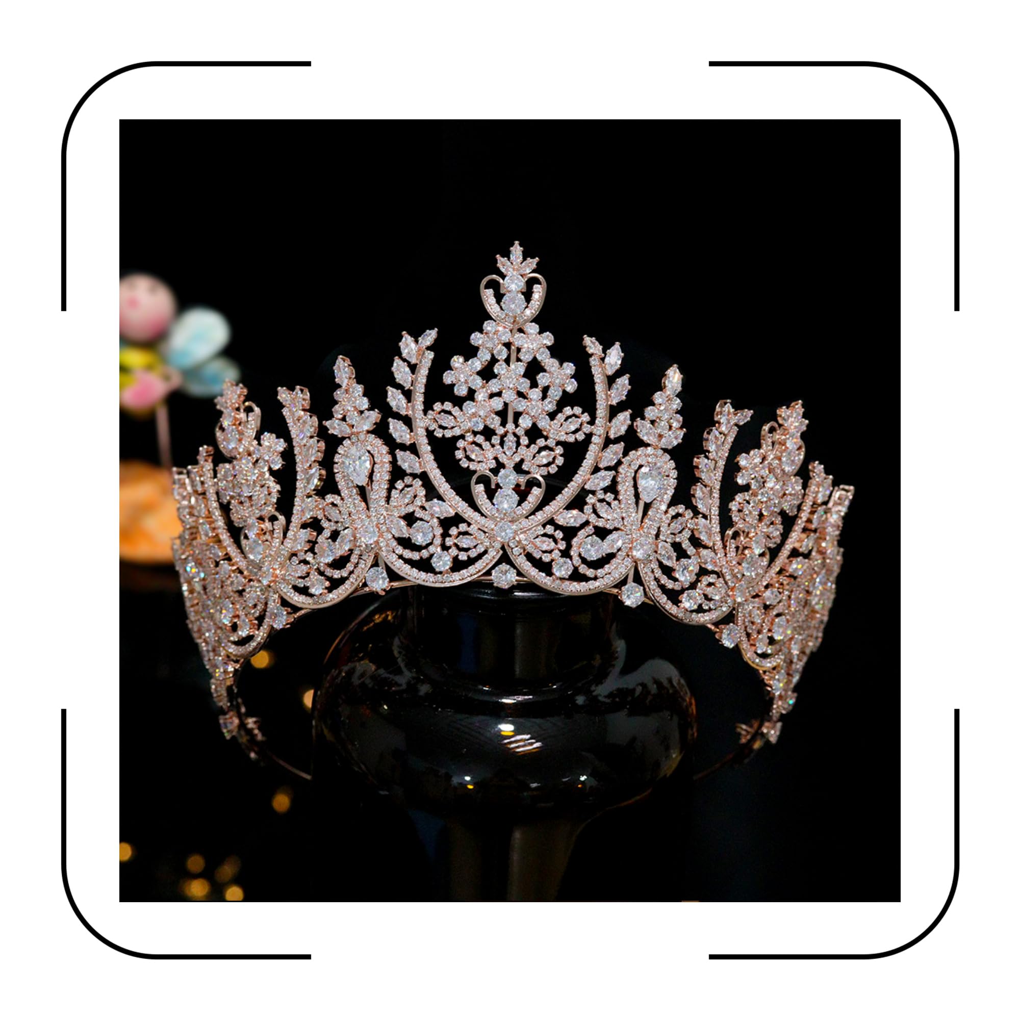 Aoligrace Rose Gold Wedding Crowns for Bride Large Cubic Zirconia Sweet 16 Tiaras for Women Gift for Birthday Pageant Party