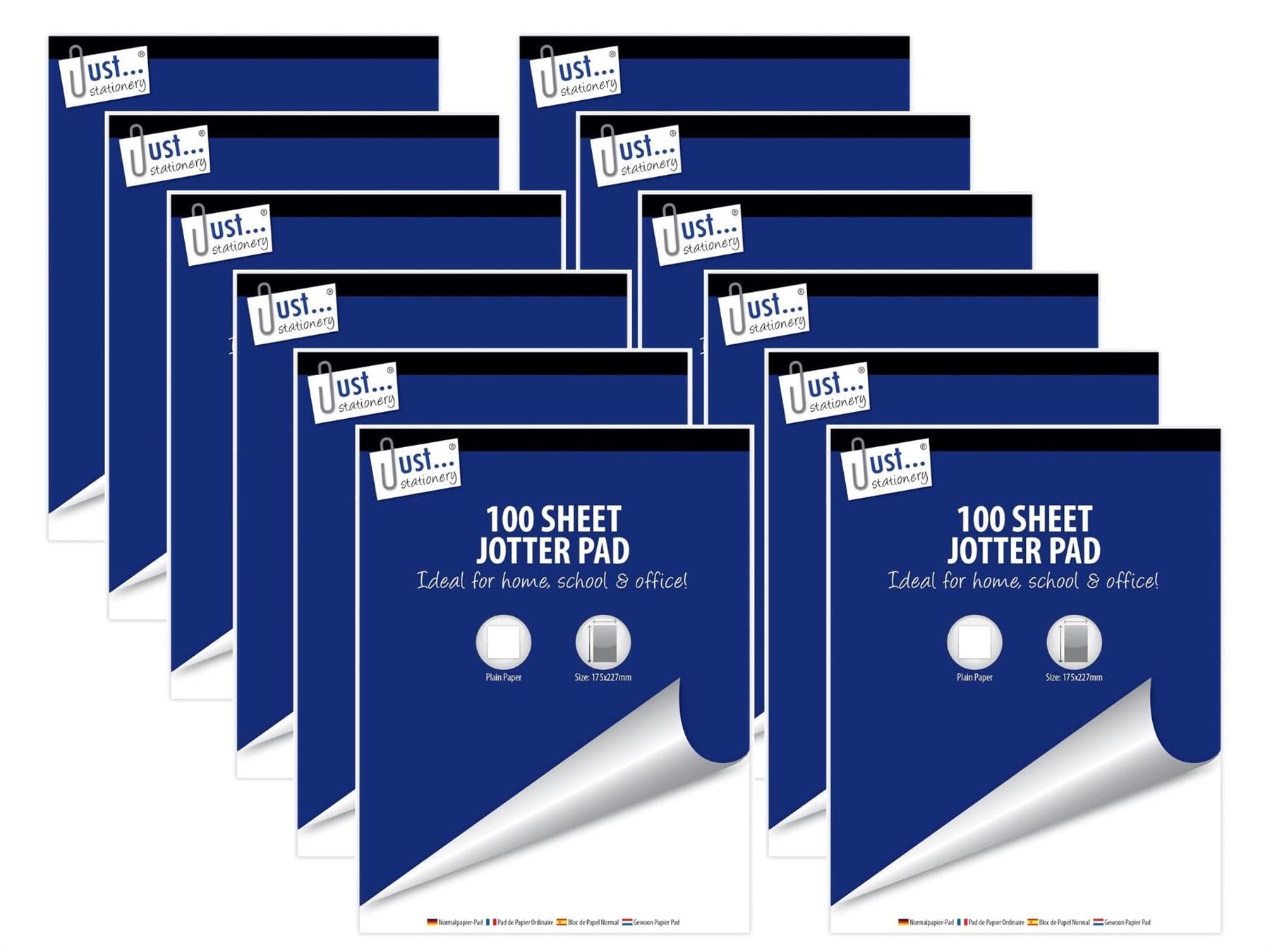 Pack 12 Jotter Pad Plain Notebook Sketchbook - 100 Sheets Plain White Writing Paper - Sketch Pad Flip Notebook - School Notepad College University Students - 100% Recyclable