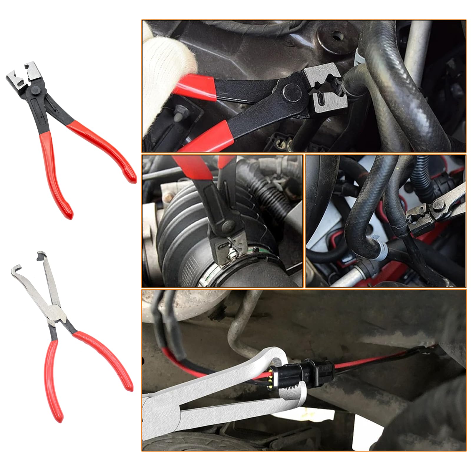 Juego de 16 alicates de abrazadera de manguera, herramienta de extracción e instalación de abrazadera de manguera con alicates largos flexibles y alicates de desconexión eléctrica para