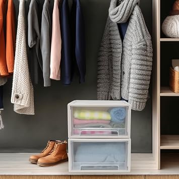 Large Stackable Storage Drawers, 18 Quart Plastic Stacking Drawer Units, 4 Packs
