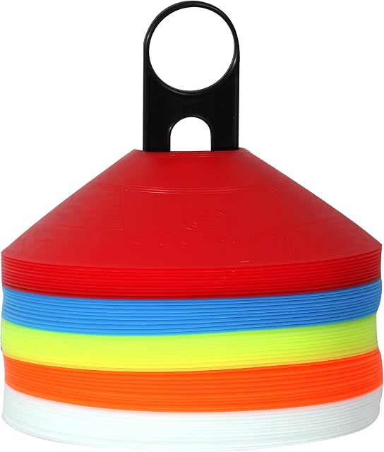 Optimum Set of 50 Football Space Marker Cones & Carry Stand, Multi Sports Multicolored
