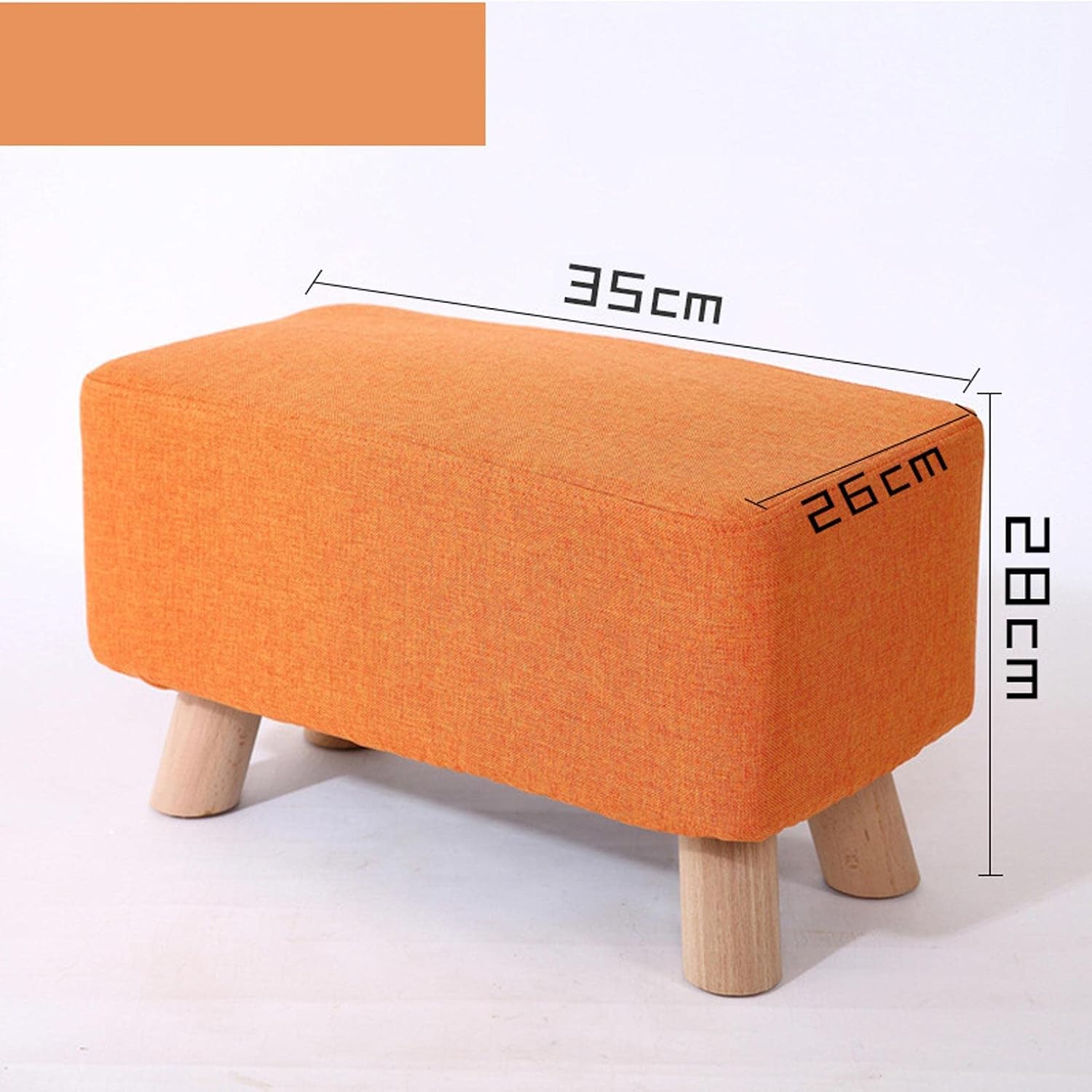 Rectangle Wooden Footstool Padded Chair Pouffe Stool with 4 Beech Legs Change Shoes Stool Removable Linen Cover Foot Stool Pouffe Footstool Sky Blue 50 x 26 x 28 cm (Orange 35 x 26 x 28 cm)