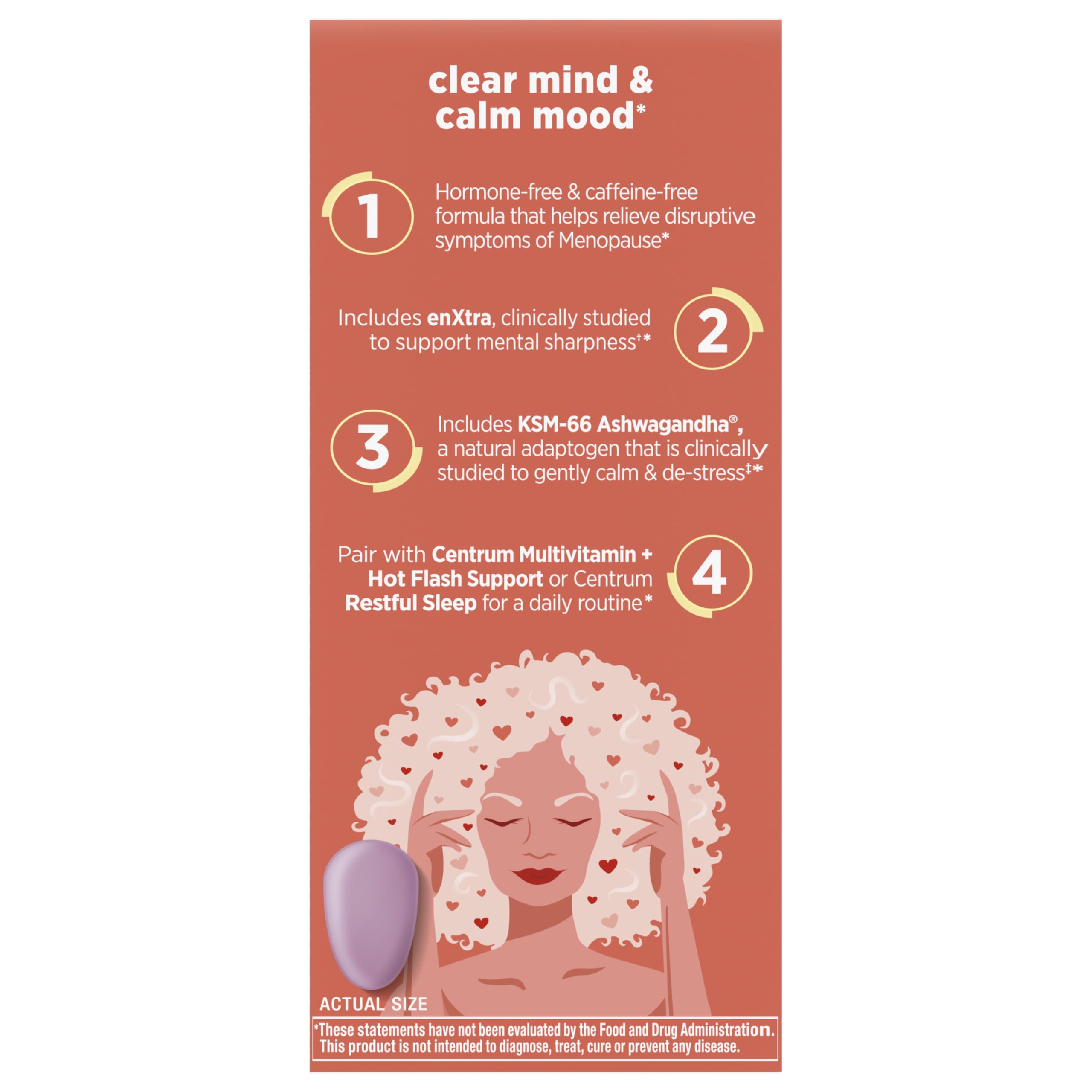Centrum Clear Mind and Calm Mood Menopause Support Tablets, with Clinically Studied enXtra, 30 Count