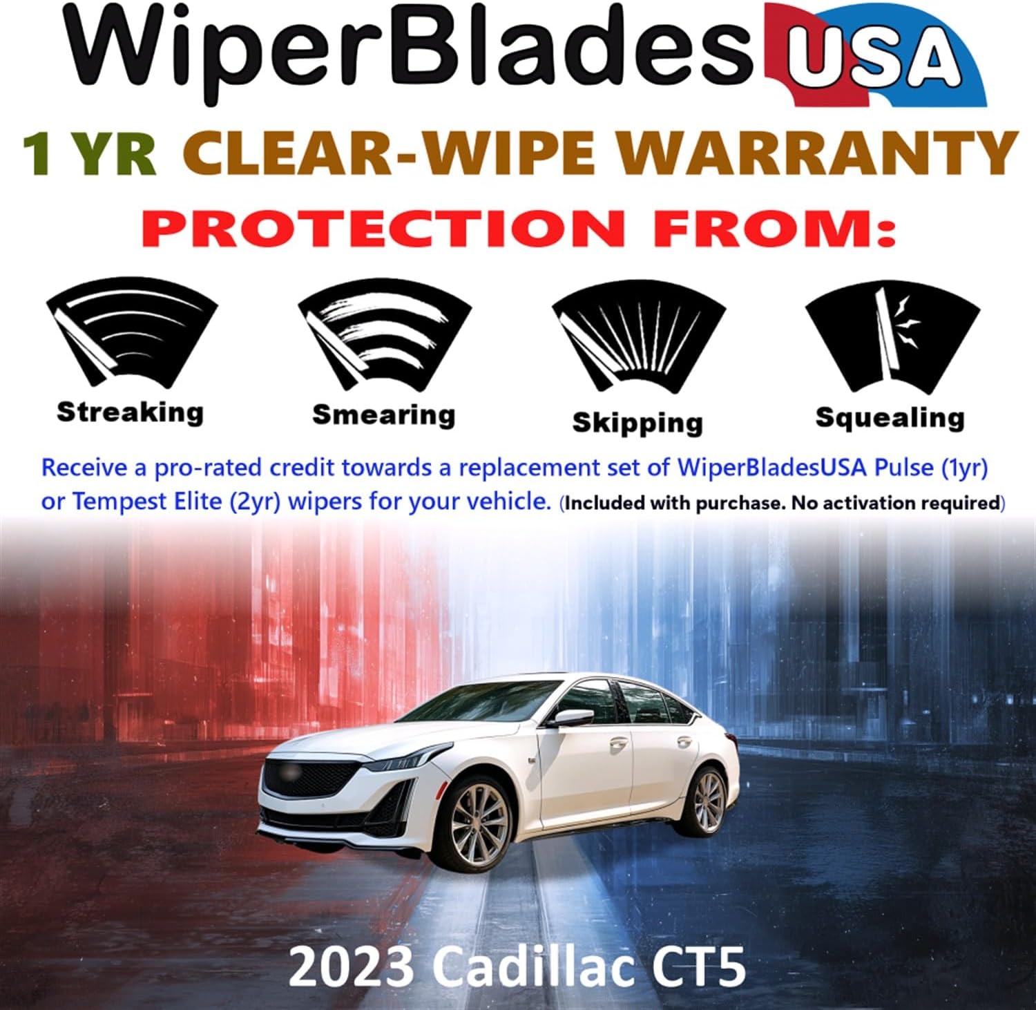 Wiper Blades for 2023 Cadillac CT5 Wipers w/1yr Warranty (Set of 2)