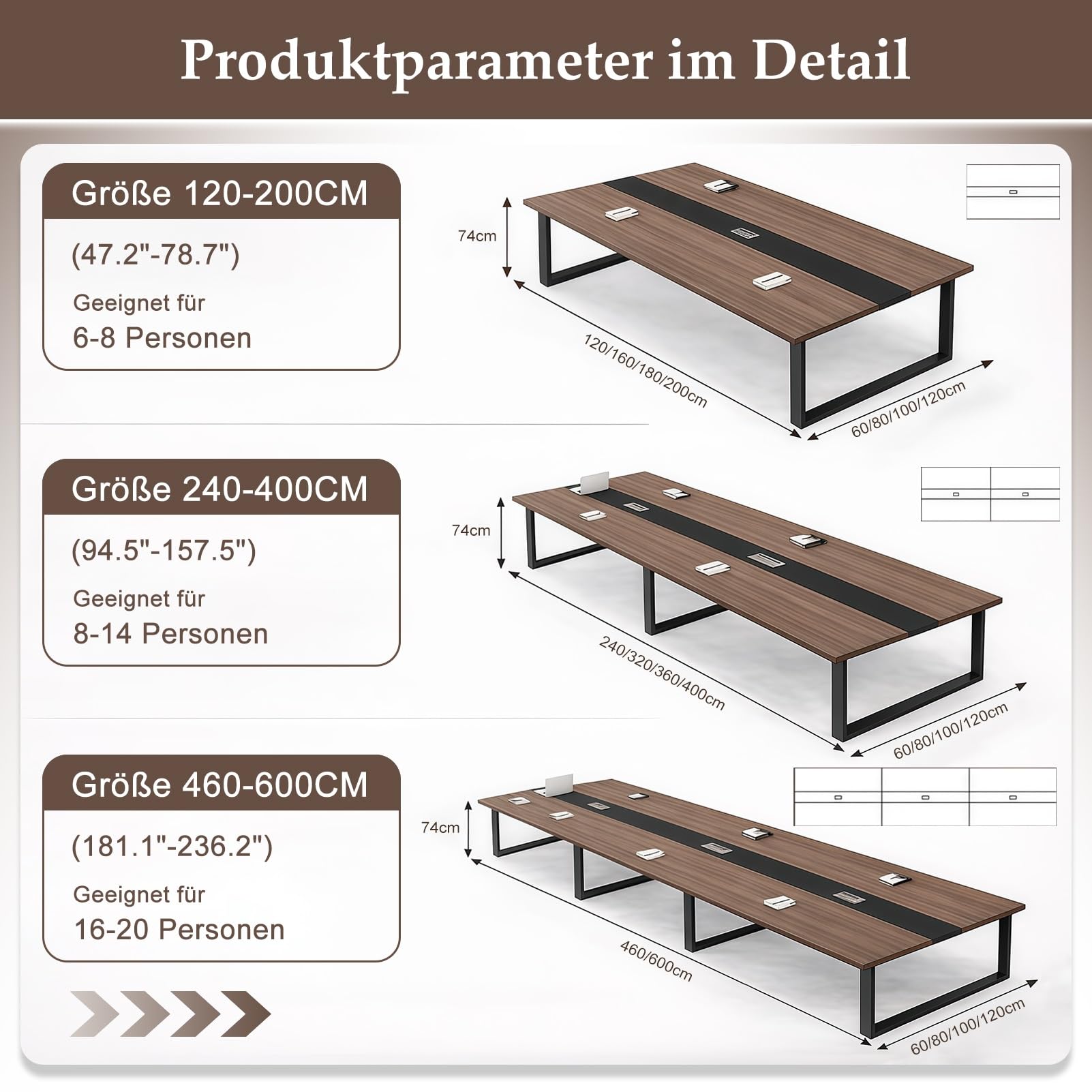 Großer Konferenztisch Büro, Moderner Modularer Besprechungstisch mit Kabelmanagement & Stabilem Metallrahmen, Rechteckiger Konferenztisch, Meetingtisch für Meetingraum und Seminarraum (Ohne Stühle)