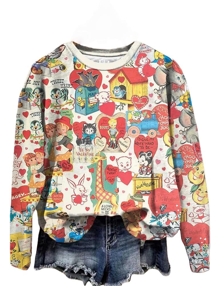 lyeiao Valentine's Day Sweatshirt for Women Vintage Love Vibe Shirt Love Day Gift Long Sleeve Pullover Tops-picture-33