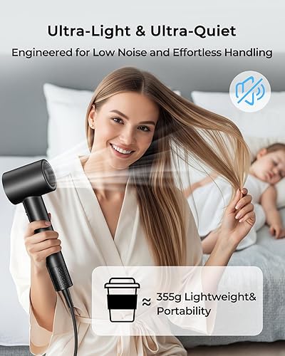 Miniatura 8 de Secador de pelo de alta velocidad de 160000 rpm, secador iónico silencioso con difusor magnético y concentrador, 500 millones de iones negativos,