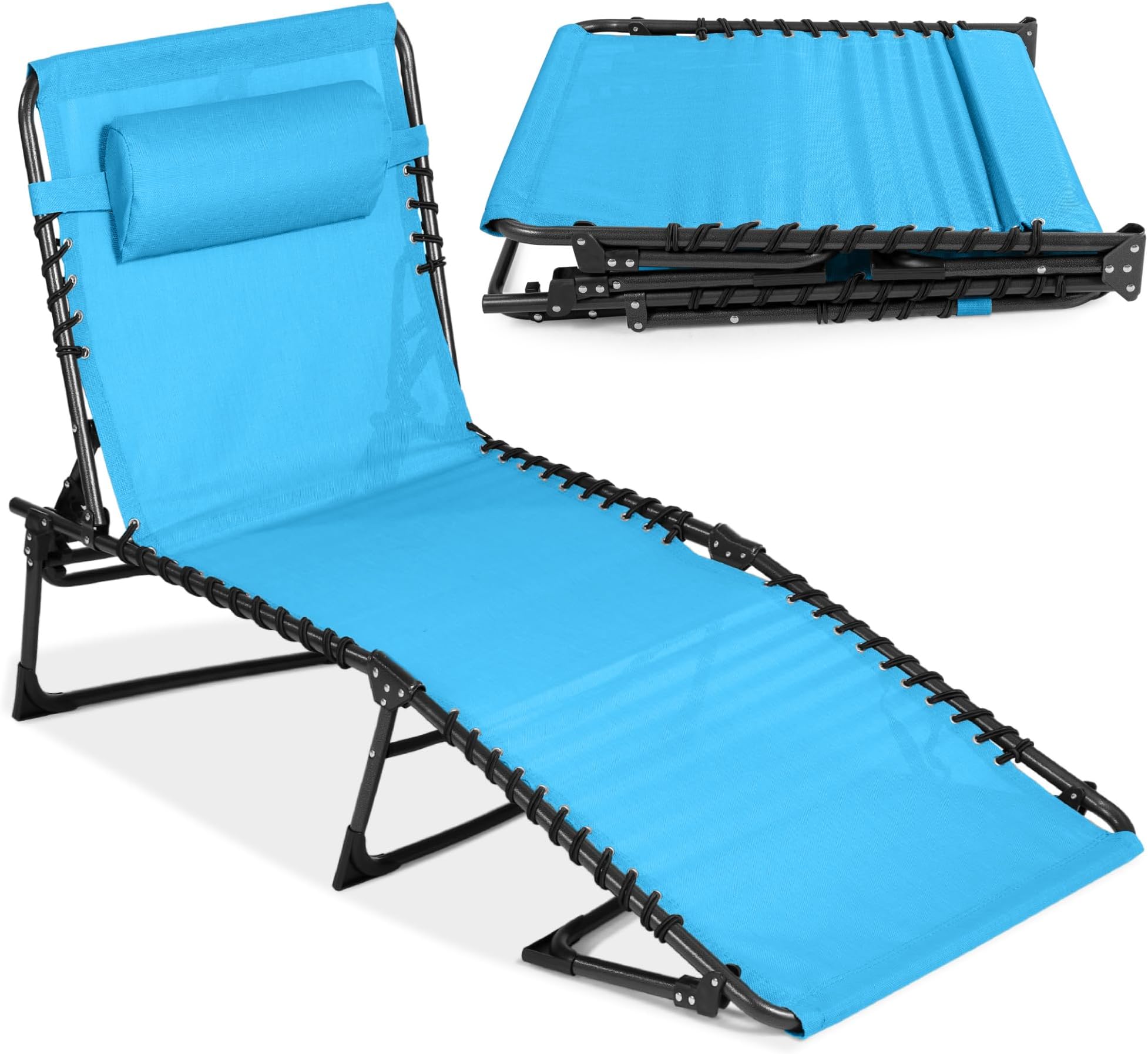 Best Choice Products Patio Chaise Lounge Chair, Portable Outdoor Folding Recliner for Lawn, w/ 8 Positions, Handles, 300lb Capacity - Light Blue