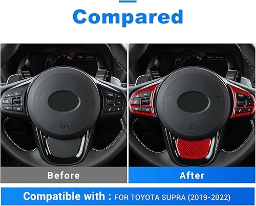 Miniatura 3 de AIRSPEED Adhesivo decorativo para volante de automóvil, marco de botón de fibra de carbono, para Toyota Supra GR A90 A91 MK5 2019-2022, rojo