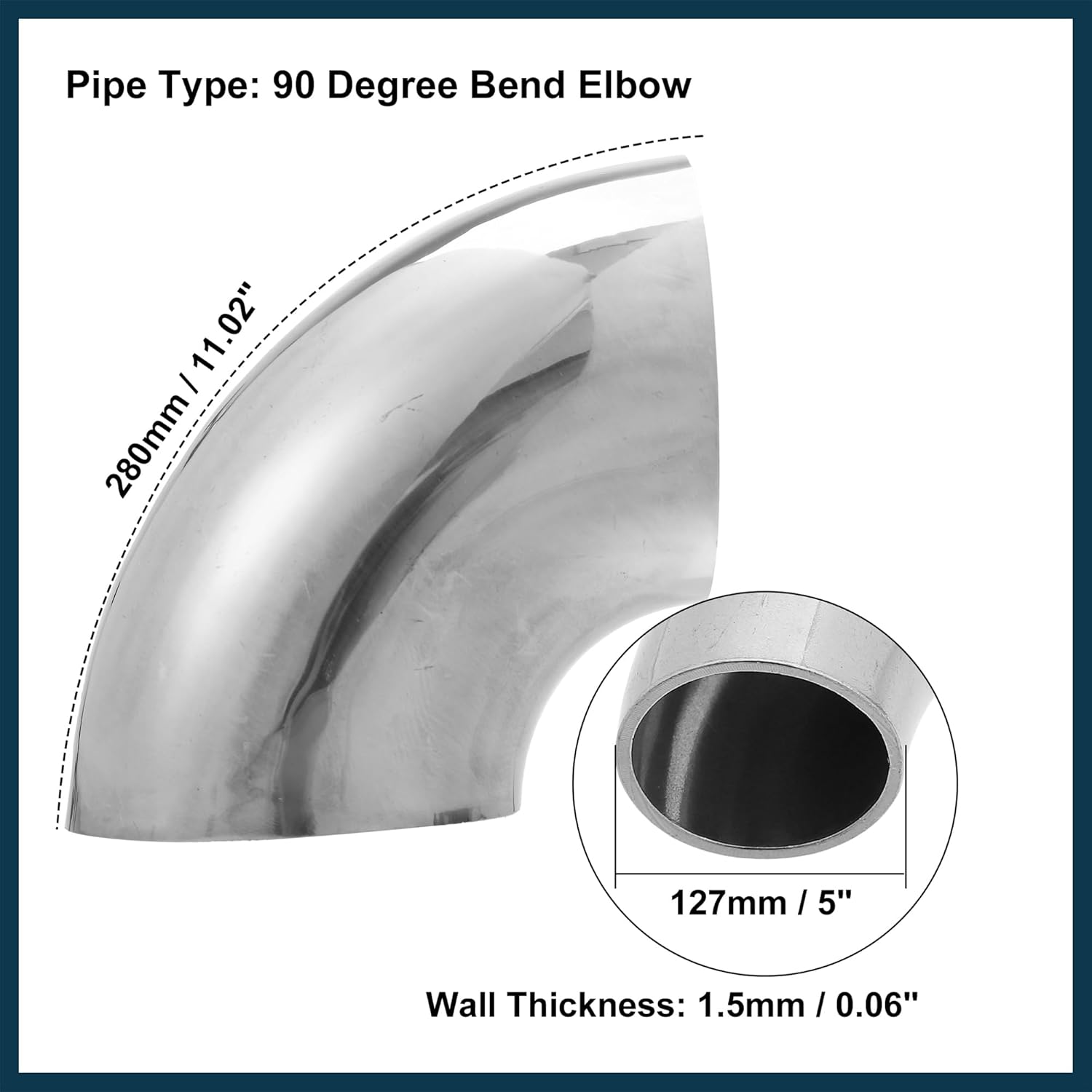 90 Degree Mandrel Bend Elbow Tube OD 5" Inch 304 Stainless Steel Reusable | Exhaust Elbow Pipe Stair Handrail Tube 1 Pcs
