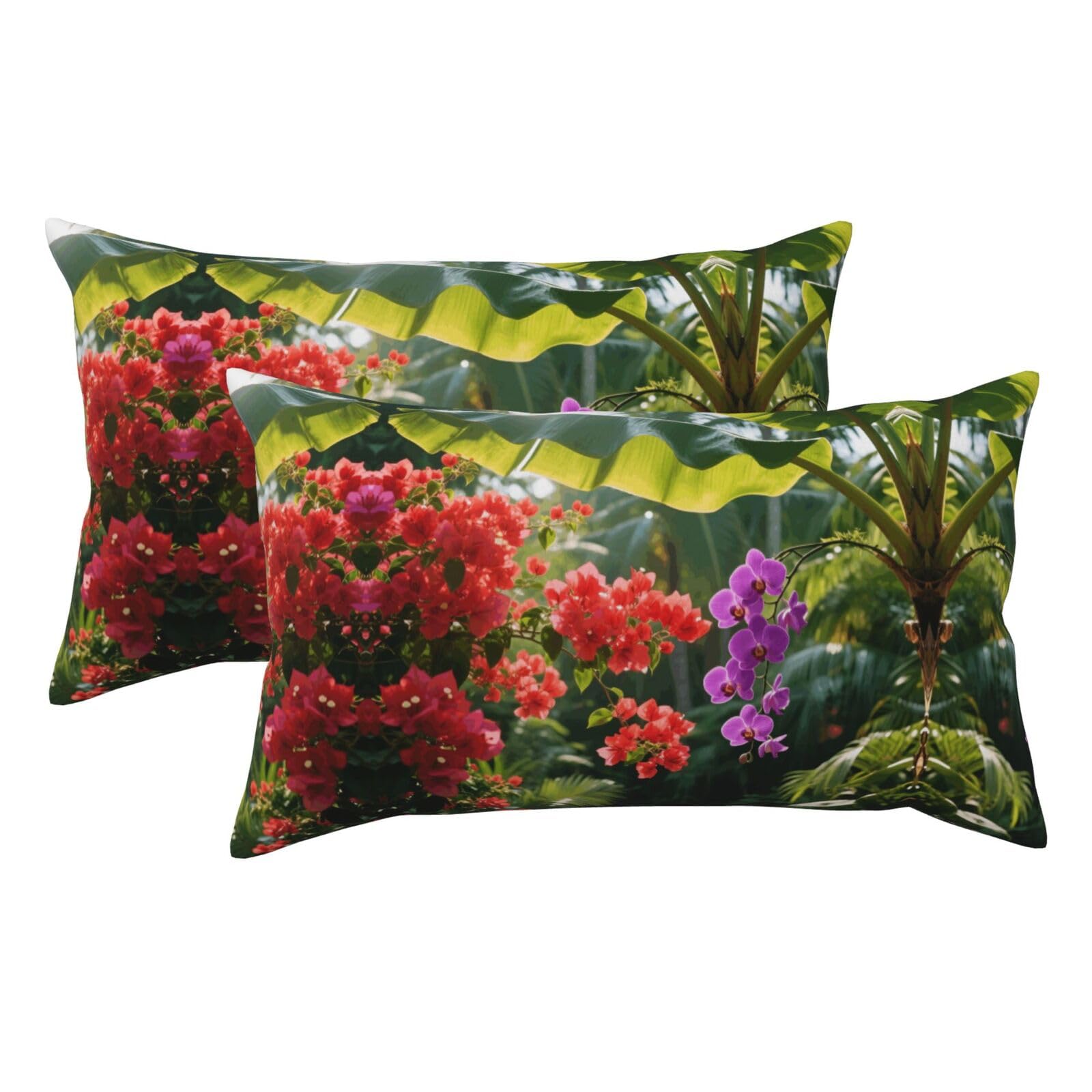 Tropical Plant Flowers Luxury King Pillowcases Set of 2, Plush Velvet Feel Pillow Covers with Hidden Zipper, Skin & Hair Friendly, 20x36 Inches Pillow Cases for Sleeping Gift